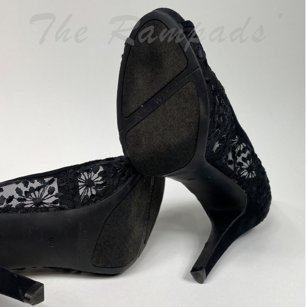 Nine West Black Floral Lace Heels Size 8 - Picture 8 of 8